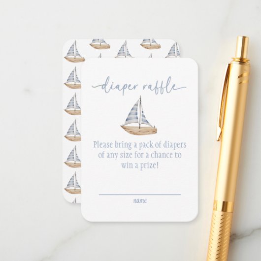 Baby Boy Sail Shower Diaper Raffle Card エンクロージャーカード (正面/裏面インサイチュ)