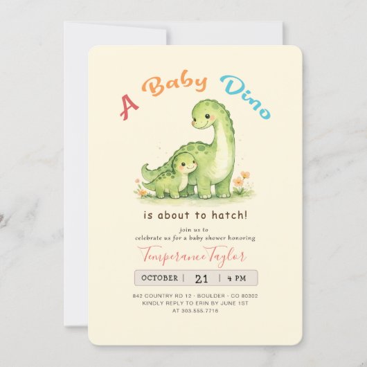 Baby Boy Shower Cute Dino About to Hatch 招待状 (正面)