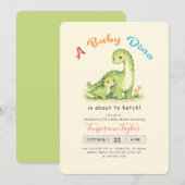 Baby Boy Shower Cute Dino About to Hatch 招待状 (正面/裏面)