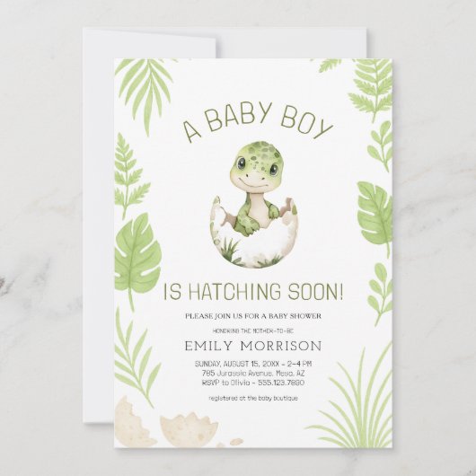 Baby Boy Shower Dinosaur All in One 招待状 (正面)