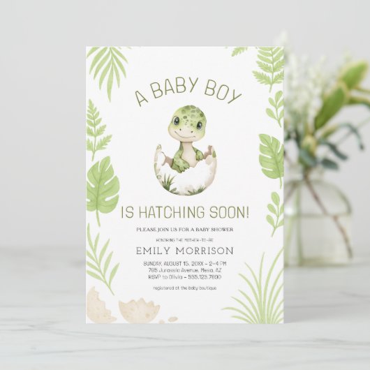 Baby Boy Shower Dinosaur All in One 招待状 (スタンド正面)