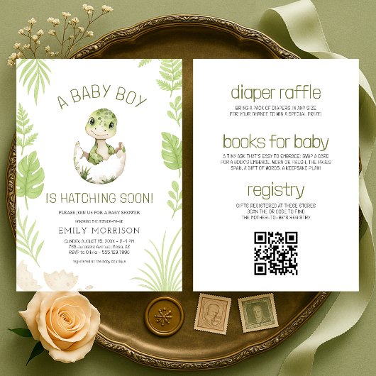 Baby Boy Shower Dinosaur All in One 招待状