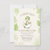 Baby Boy Shower Dinosaur Hatching Soon 招待状 (正面)