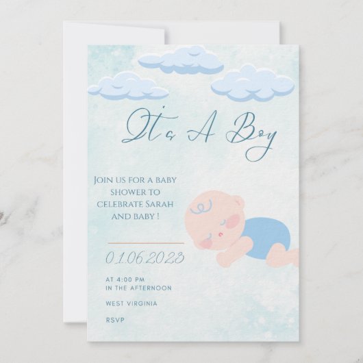 Baby boy Shower Invitation  招待状 (正面)