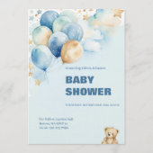Baby Boy Shower Invitation | Blue Teddy Bear 招待状 (正面)