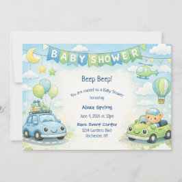 Baby Boy Shower Invitation Car Theme 招待状