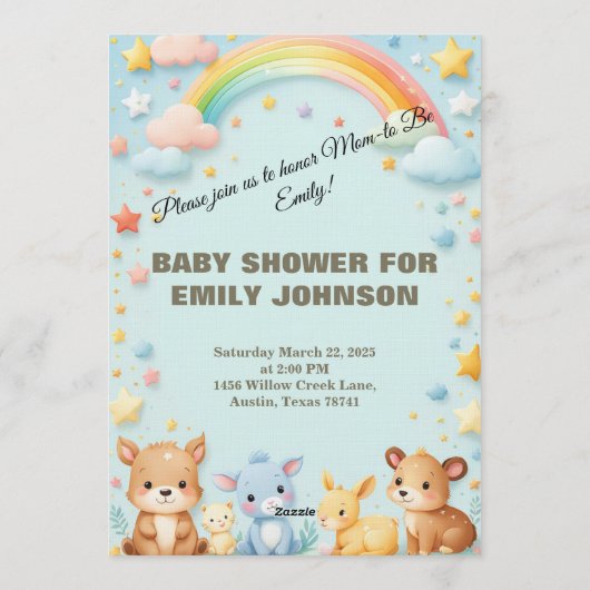 Baby Boy Shower Invitation Cartoon Animals 招待状 (裏面)
