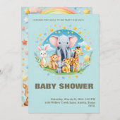 Baby Boy Shower Invitation Cartoon Animals 招待状 (正面/裏面)