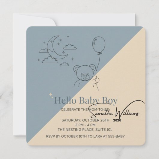  Baby Boy Shower Invitation | Modern Pastel Custom 招待状 (正面)