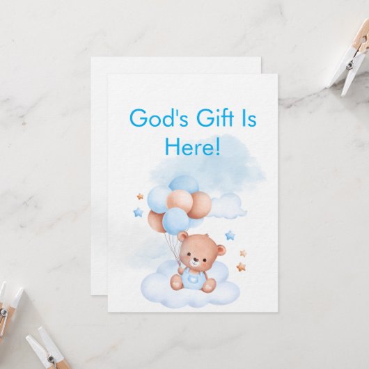 Baby Boy Shower Invite With Christian Bible Verse 招待状 (正面/裏面インサイチュ)