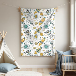 Baby Boy Space Blanket Planets & Rocket Design フリースブランケット