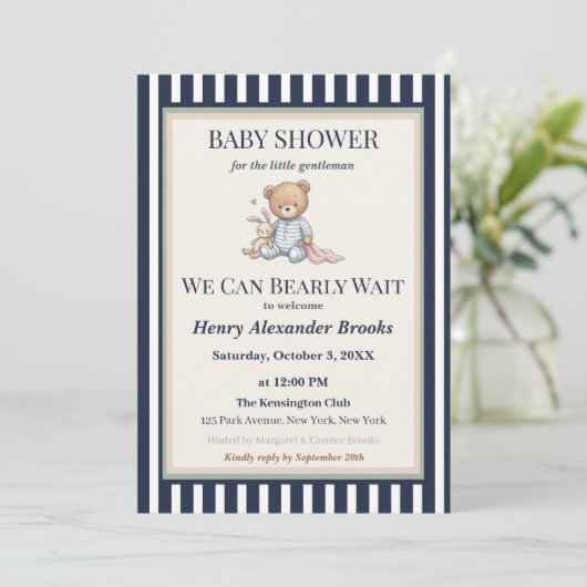 Baby Boy Teddy Bear Baby Shower Invitation  招待状 (スタンド正面)