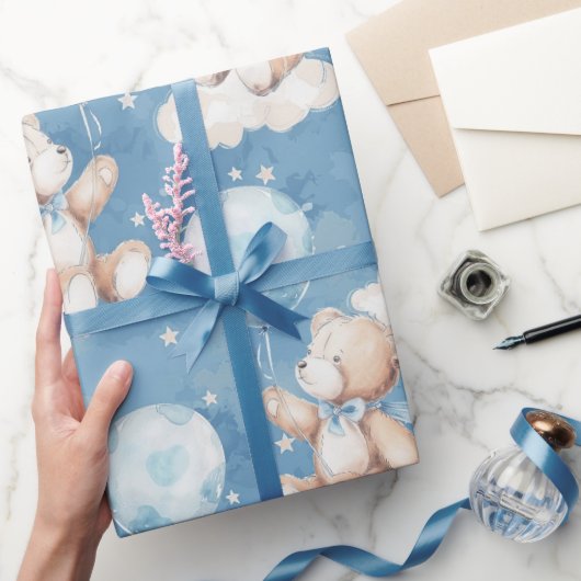 Baby Boy Teddy Bear Floating Balloon ラッピングペーパー (ギフト)
