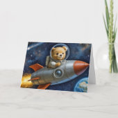 Baby Boy Teddy Bear In a Rocket カード (正面)