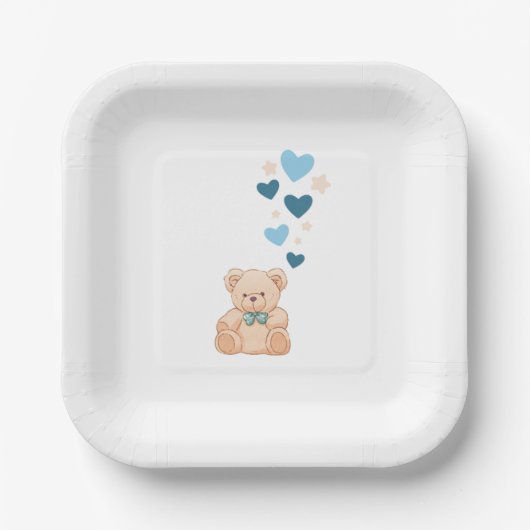 Baby Boy Teddy Bear Party Plates ペーパープレート (正面)