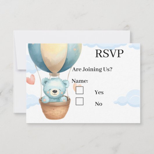 Baby Boy Teddy Bear RSVP Cards  (正面)