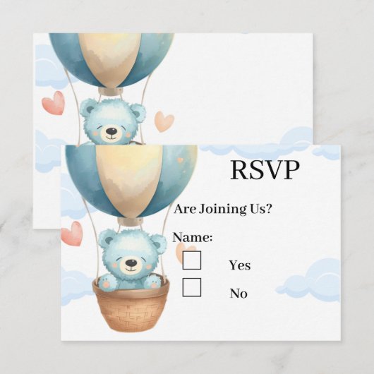 Baby Boy Teddy Bear RSVP Cards (正面/裏面)