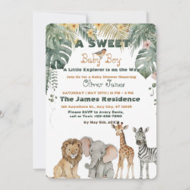 Baby Boy Tropical Jungle Safari Shower Invitation 招待状