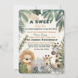 Baby Boy Tropical Jungle Safari Shower Invitation 招待状