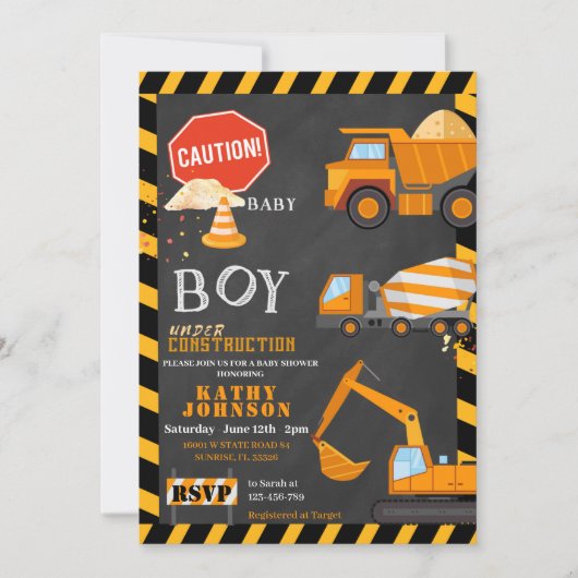 Baby Boy Under Construction Baby Shower Invitation 招待状 (正面)