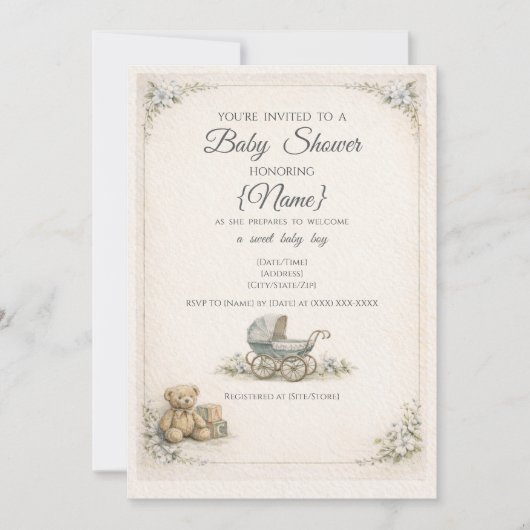 Baby Boy Vintage Baby Shower Invitation 招待状 (正面)