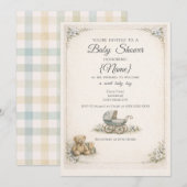 Baby Boy Vintage Baby Shower Invitation 招待状 (正面/裏面)