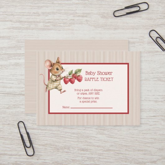 Baby Boy Woodland Animal Raffle Ticket 名刺 (正面/裏面インサイチュ)