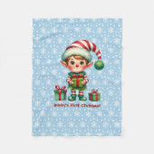 Baby Boy's First Christmas Personalize Name Blue フリースブランケット (正面)