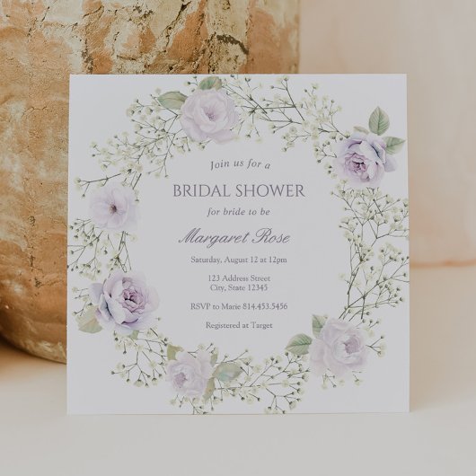 Baby Breath and Purple Roses Bridal Shower 招待状