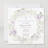Baby Breath and Purple Roses Girl Communion 招待状 (正面)