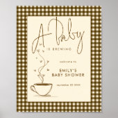 Baby Brewing Coffee Gingham Welcome Baby Shower  ポスター (正面)