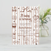 Baby Brewing Coffee Theme Latte Girl Baby Shower 招待状 (スタンド正面)