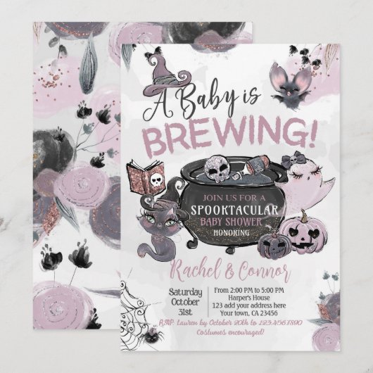Baby Brewing Hallowen Baby Shower 招待状 (正面/裏面)