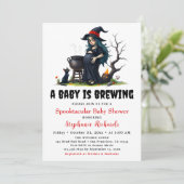 Baby Brewing Witch Black Cat Halloween Baby Shower 招待状 (スタンド正面)