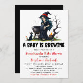 Baby Brewing Witch Black Cat Halloween Baby Shower 招待状 (正面/裏面)