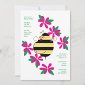 Baby Bump Mom Bee ピンクの花のベビーシャワー 招待状 (正面)