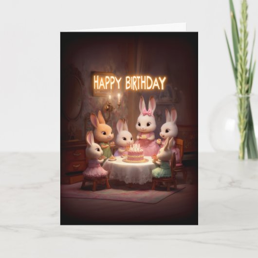 Baby Bunny Birthday Party Cake Candle Celebration カード (正面)