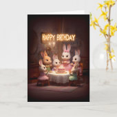 Baby Bunny Birthday Party Cake Candle Celebration カード (黄色い花)