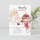 Baby Bunny & Cake Girlの1歳誕生日パーティー 招待状 (スタンド正面)