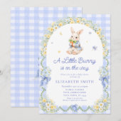 Baby Bunny Cute Rabbit Gingham Boy Baby Shower 招待状 (正面/裏面)