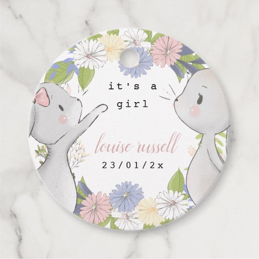 baby bunny floral baby shower フェイバータグ (正面)