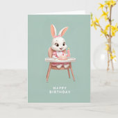 Baby Bunny Girl in High Chair 1st Birthday Cake カード (黄色い花)
