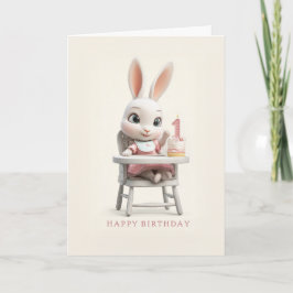 Baby Bunny Girl in High Chair 1st Birthday Cake カード