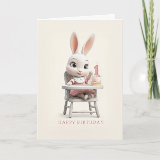 Baby Bunny Girl in High Chair 1st Birthday Cake カード (正面)