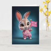 Baby Bunny in Cute Pink Romper Encouragement カード (黄色い花)