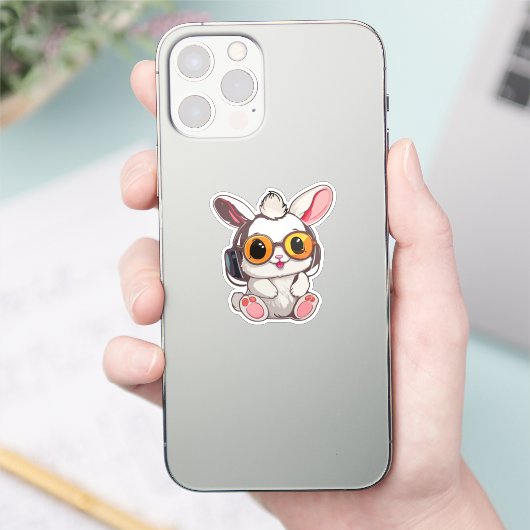 Baby Bunny Sticker with Headphones シール (スマートフォン)