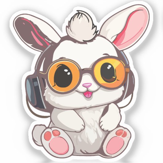 Baby Bunny Sticker with Headphones シール (正面)