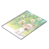 Baby Bunny Trumpet Player with Bird in Lily Garden ノートブック (左側)