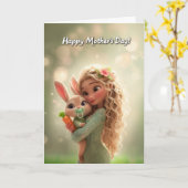 Baby Bunny w/ Carrot & Mommy Happy Mother's Day カード (黄色い花)
