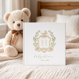 Baby Carriage Crest Monogram | Neutral Baby Shower ゲストブック